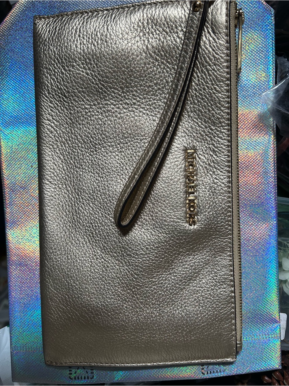 Michael Kors Metallic Gold Leather Wristlet Clutch